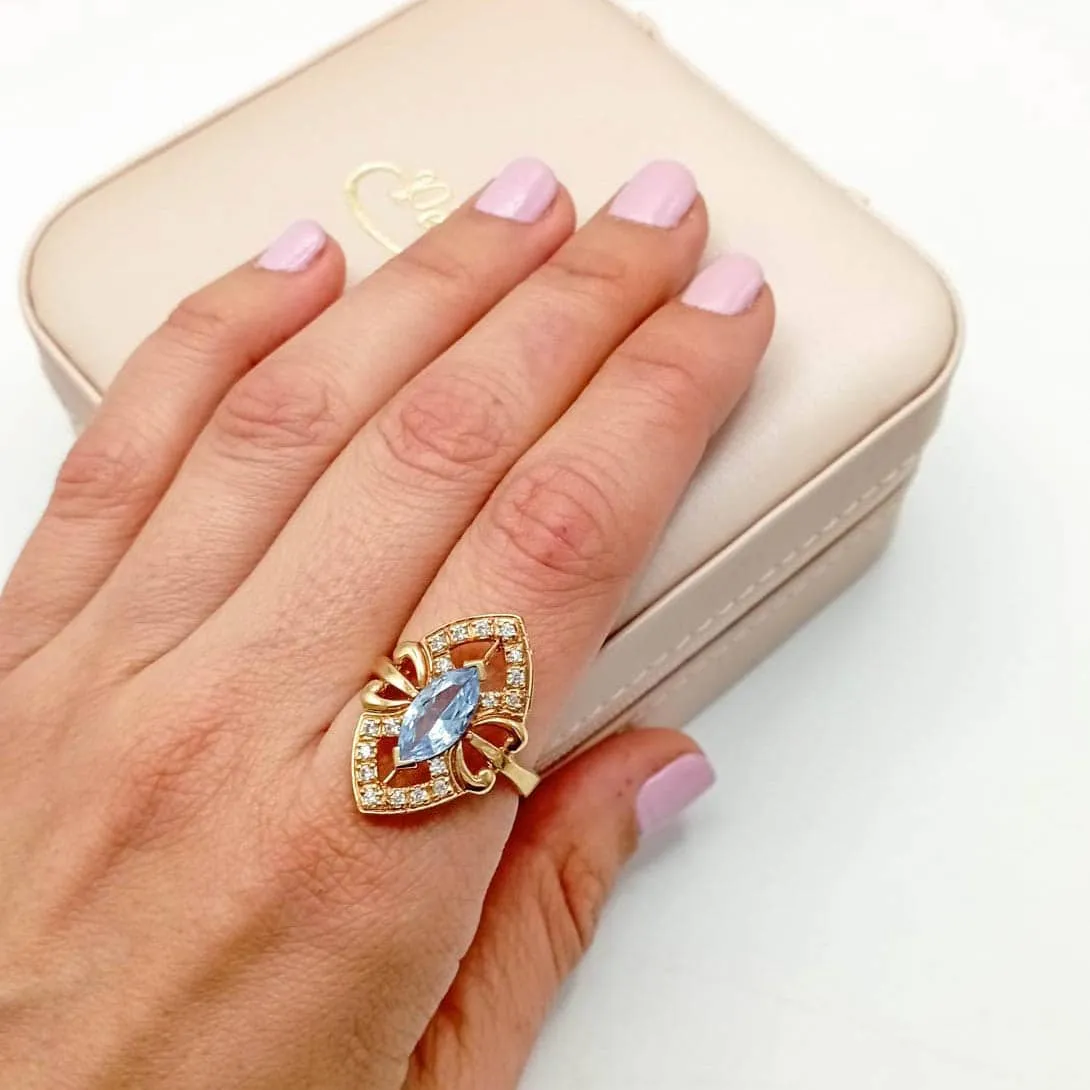 Anillo oro 18k lanzadera azul