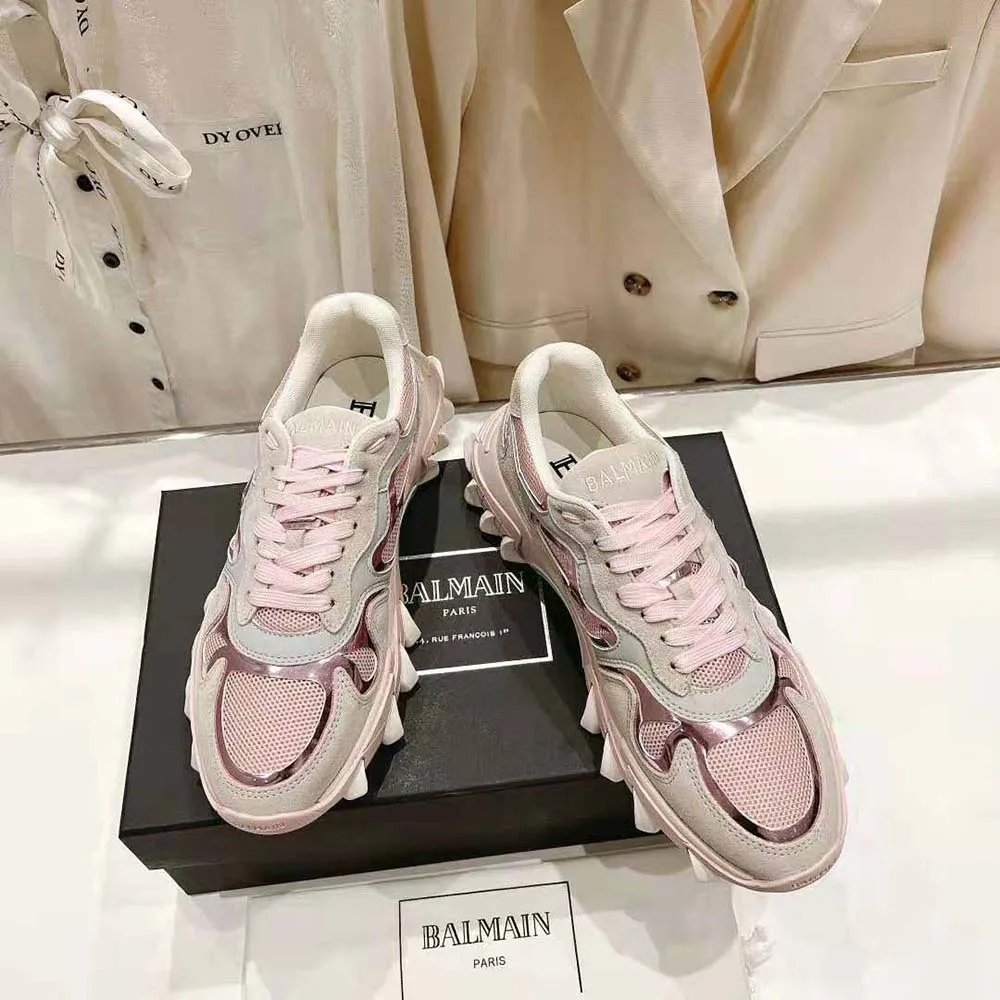 Balmain Zapatilla Mujer B-East de Piel Ante y Malla-Rosa