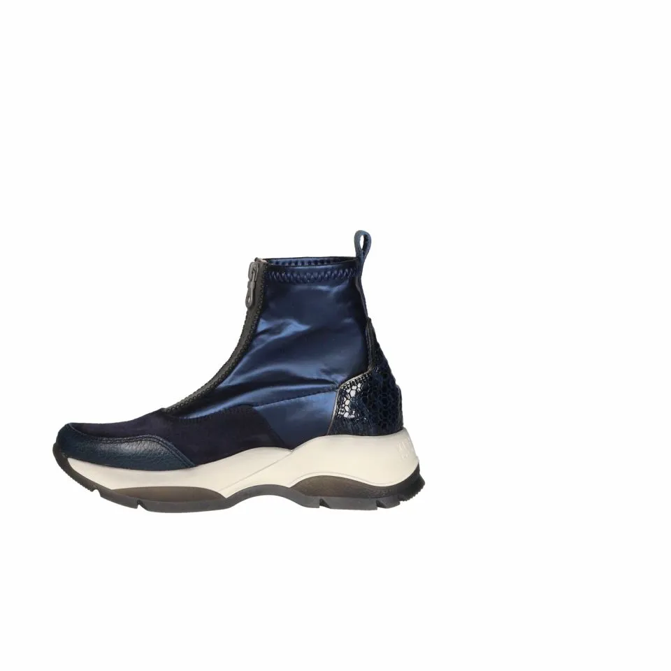 Botin Cremallera Central Piel/licra/nobuck Azul Piso Grueso