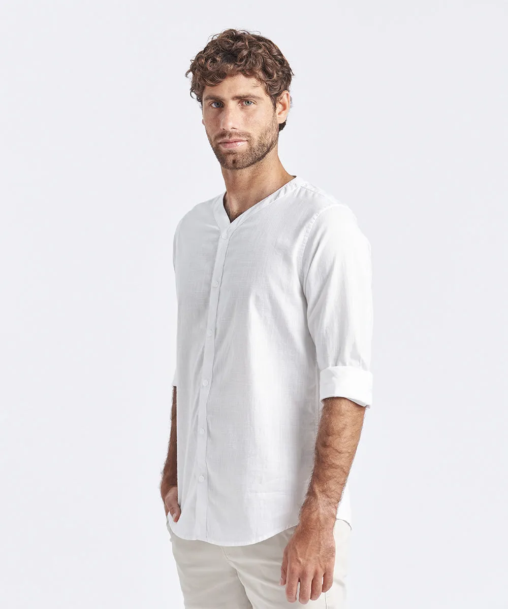 CAMISA MANGA LARGA CUELLO V LOOK LINO CR CLASSIC FIT BLANCO PV24
