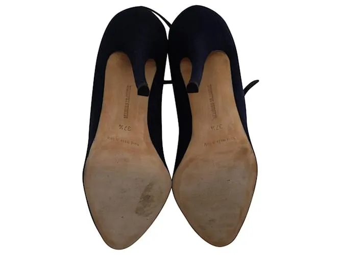 Manolo Blahnik Mary Janes con Tira al Tobillo en Ante Azul Marino 