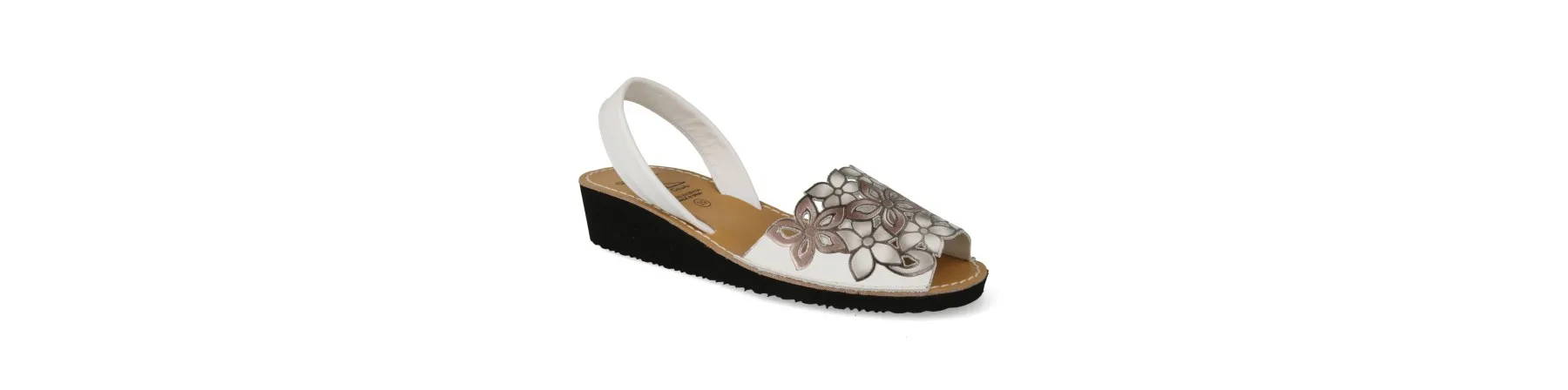MENORQUINAS MUJER con CUÑA PIEL MOD. FLORAL BLANCO