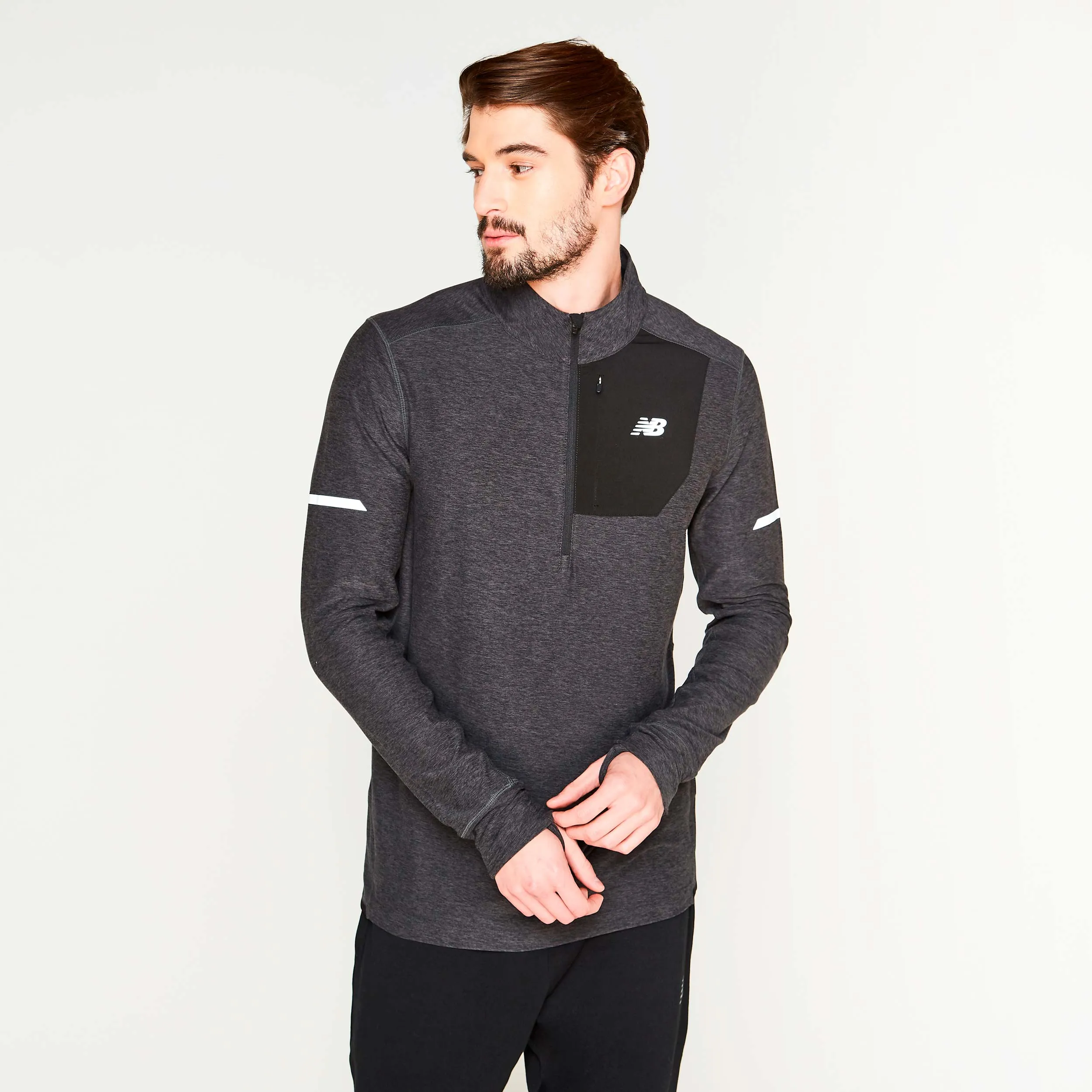 Polerón Running Hombre New Balance Quarter Zip Pocket Negro