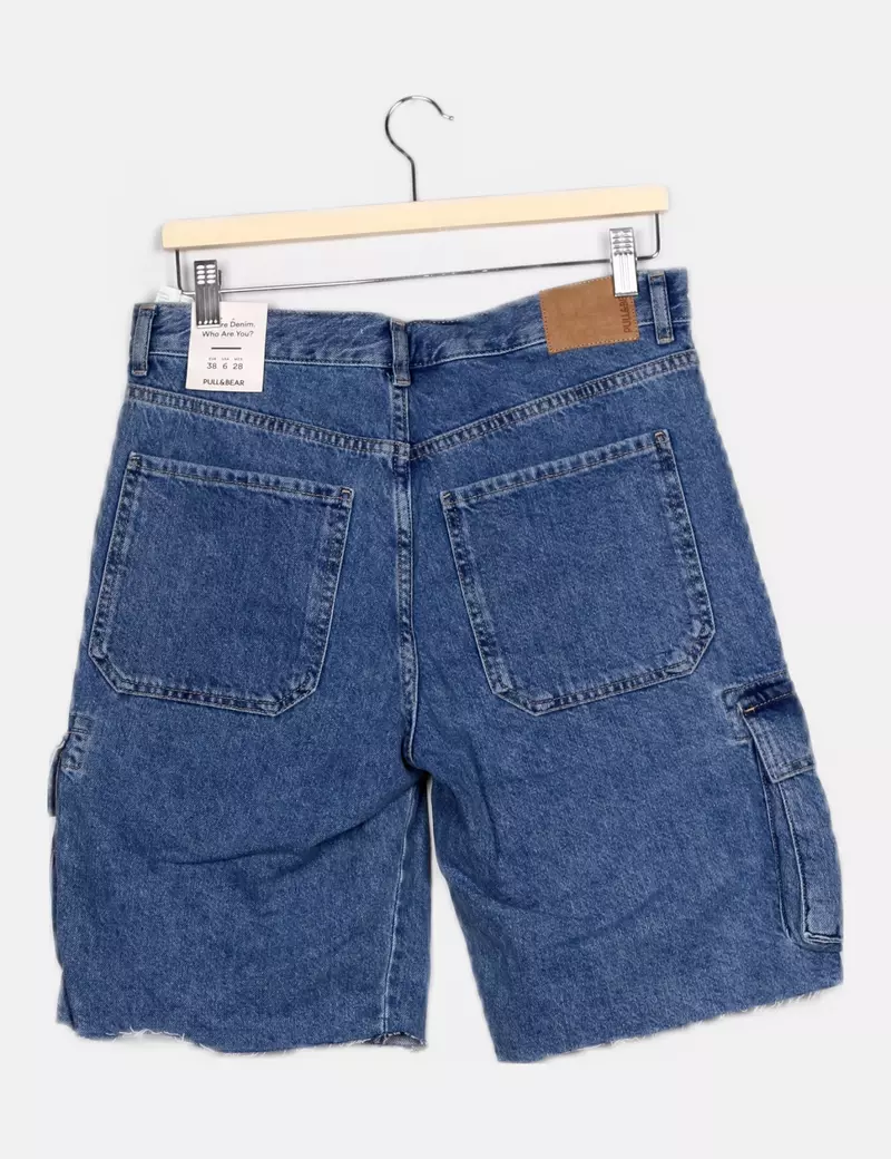Pull&Bear Bermuda denim cargo azul