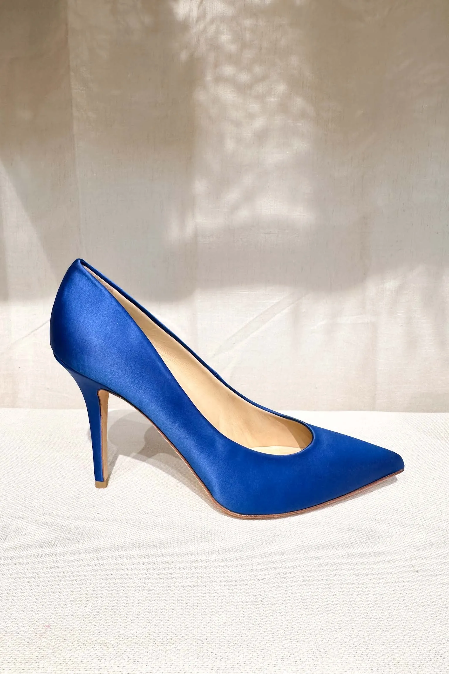 Stiletto Satén alto azul Sample Sale