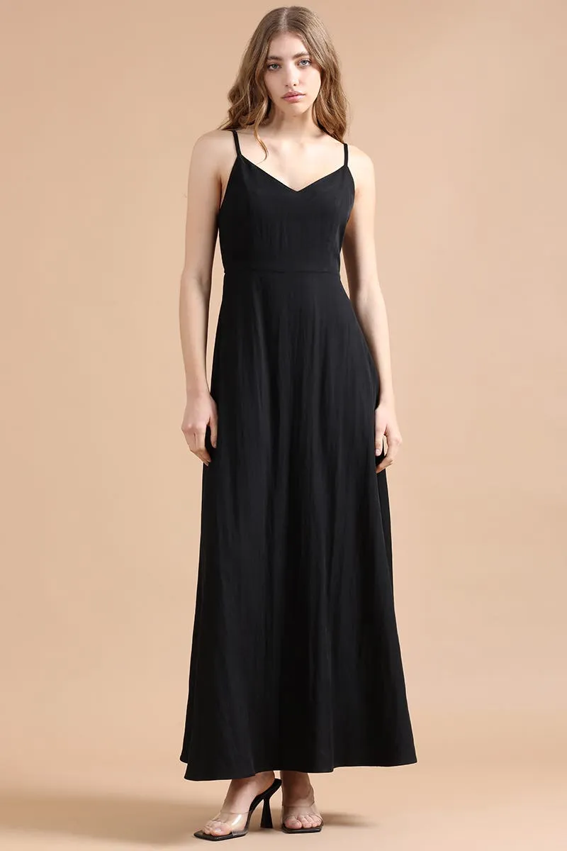 VESTIDO MAXI LYOCELL, NEGRO