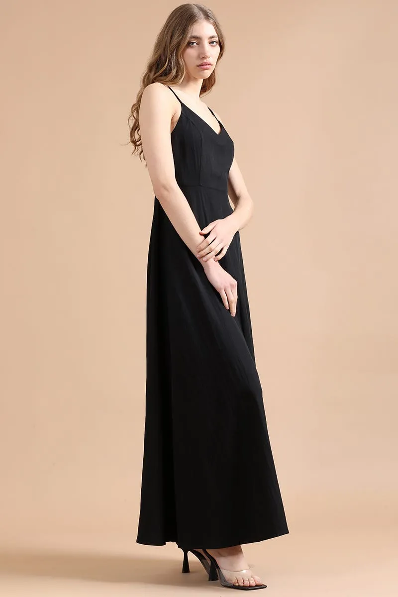 VESTIDO MAXI LYOCELL, NEGRO