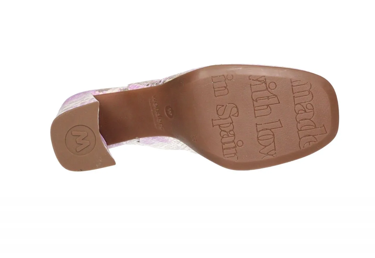 Zapato Talón Abierto Piel Serpi Lila/dorado/blanco Tacón Alto Plataforma